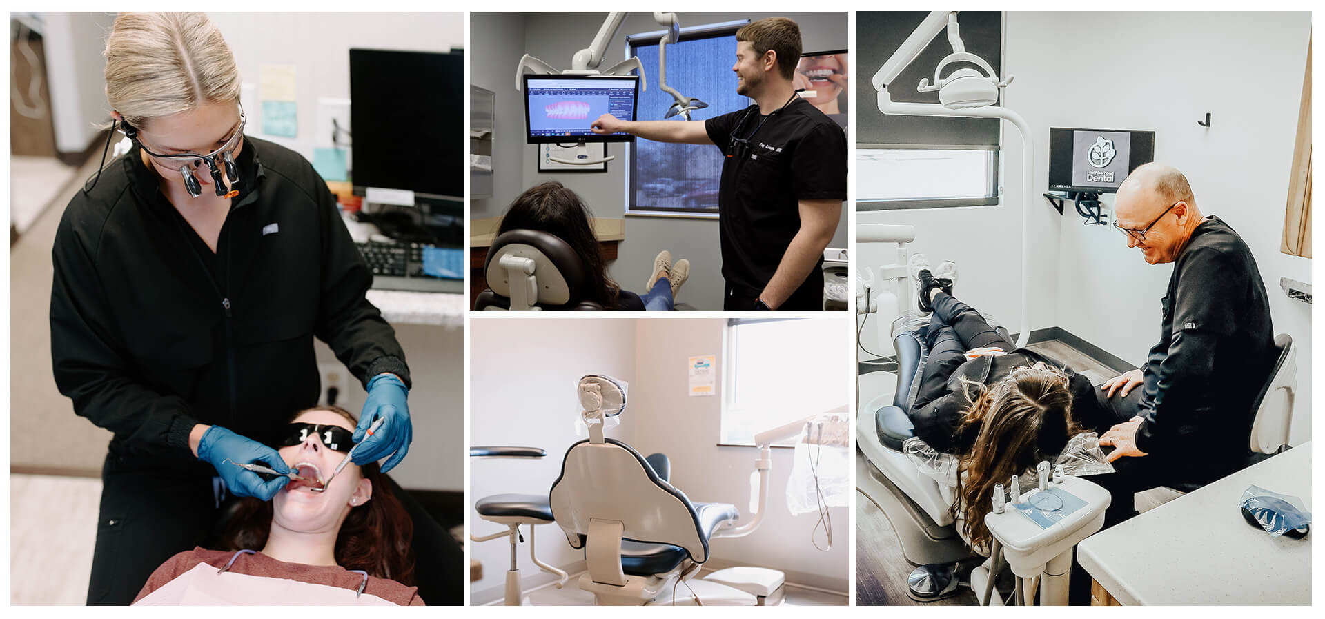 A collage of our team working at Neighborhood Dental Care